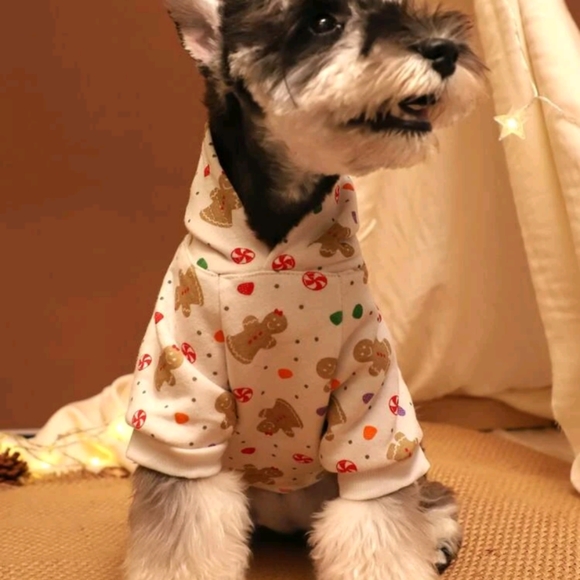 Christmas Gingerbread dog sweater Pom pom hoodie Medium - Picture 2 of 4